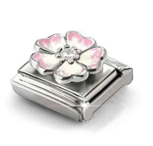 Nature - Pink Fade with CZ Flower Silver Charm