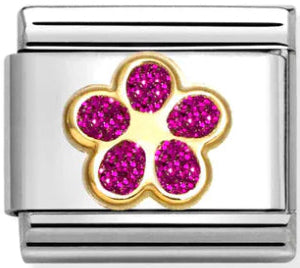Nature - Glitter Fuchisa Flower Gold Charm