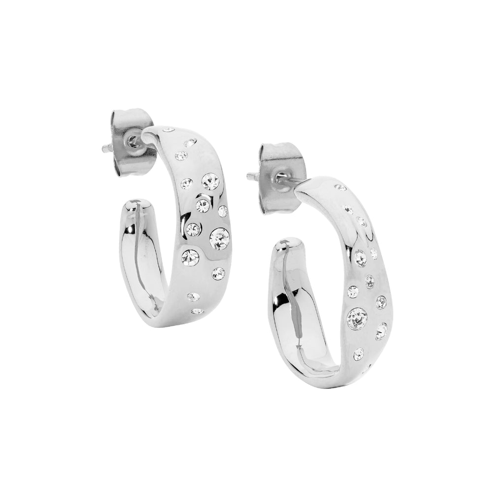 20mm Scattered White Crystals Hoop Earrings  - 3 colours