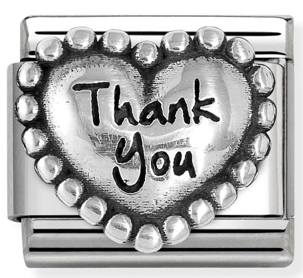 Family - Heart with Dots Thank You Silver Oxidised Charm
