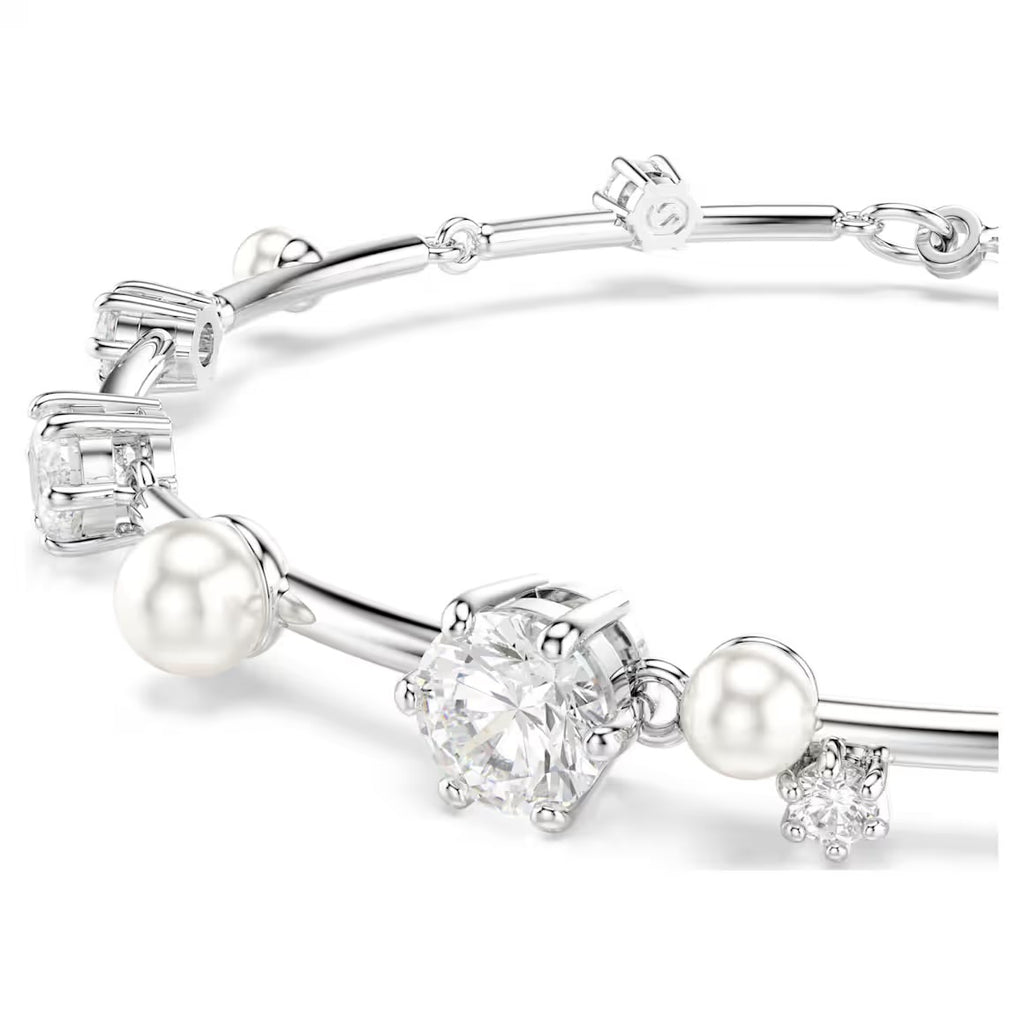 Constella: Pearl & White Round Cuts Silver Bracelet