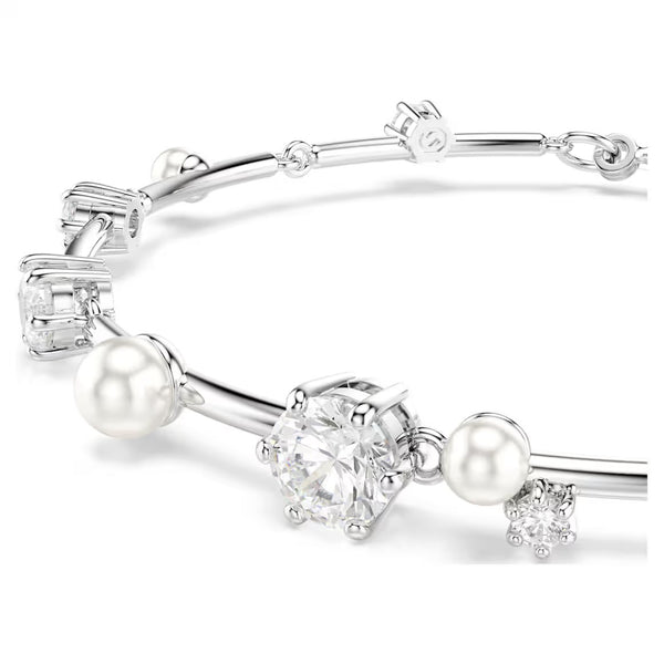 Constella: Pearl & White Round Cuts Silver Bracelet