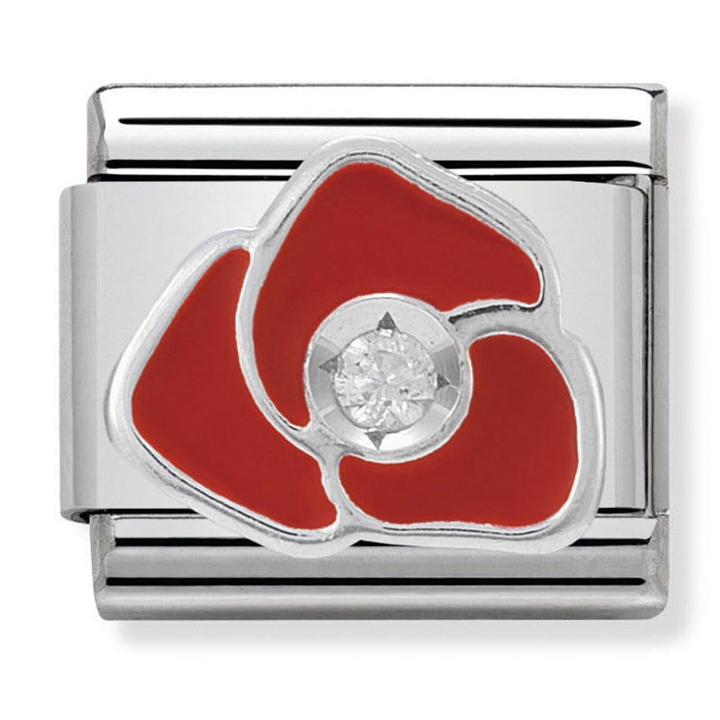 Nature - Red Rose with CZ Silver Charm