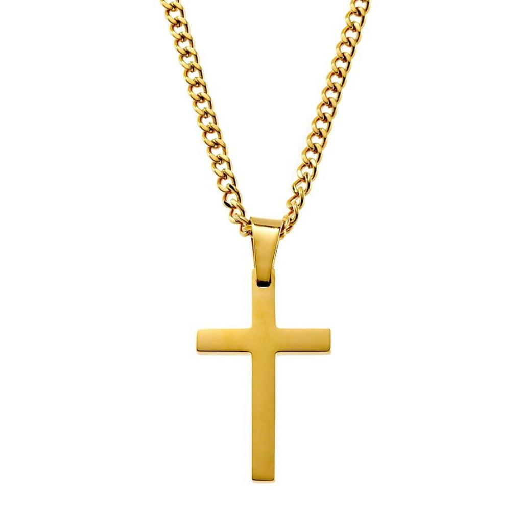 Necklace - Blaze Men’s Stainless Steel Cross Pendant with 3mm Curb Chain - 2 colours