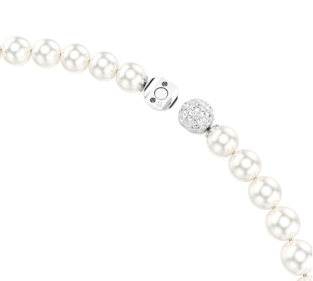 Matrix: White Crystal Pearl Silver Necklace