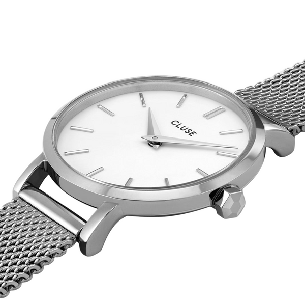 Boho Chic Petite: White/Silver Mesh Watch