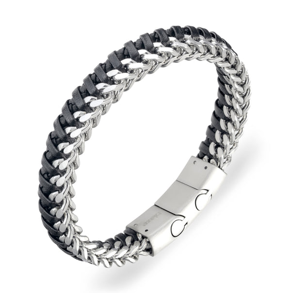 Bracelet - Blaze Stainless Steel Fuse Wrapped Leather and Curb Steel Chain