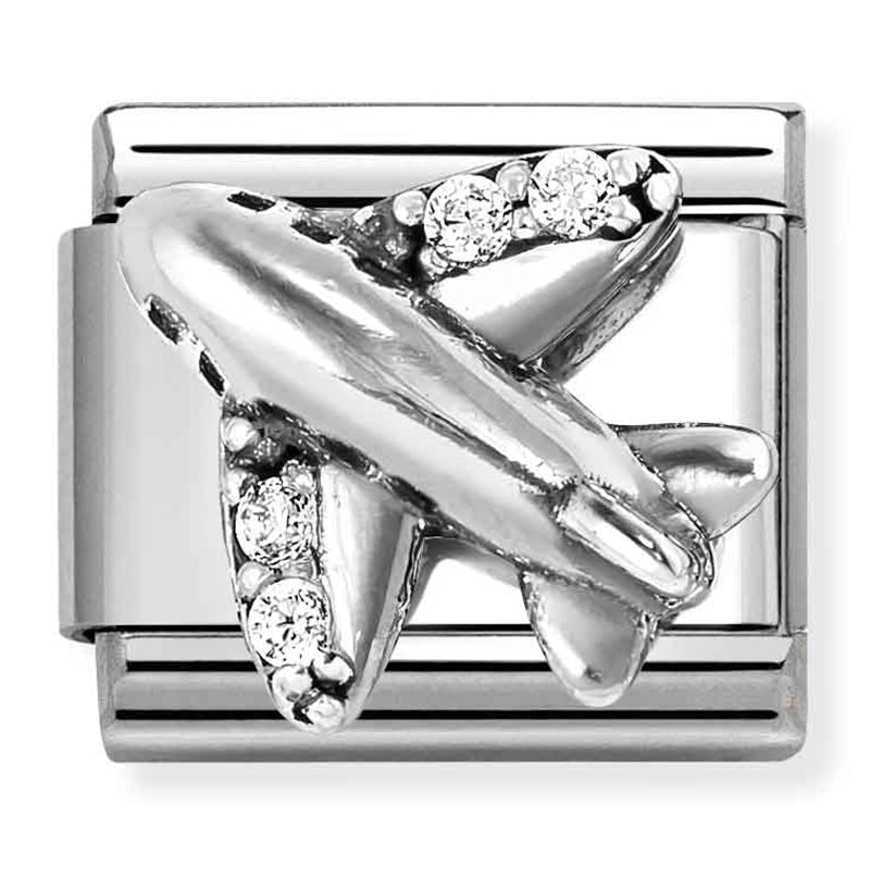 Transport - Aeroplane with CZ Oxidised Silver Charm