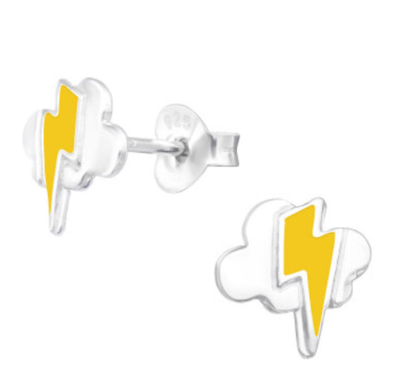 Kids Lighting Bolt Silver Stud Earrings