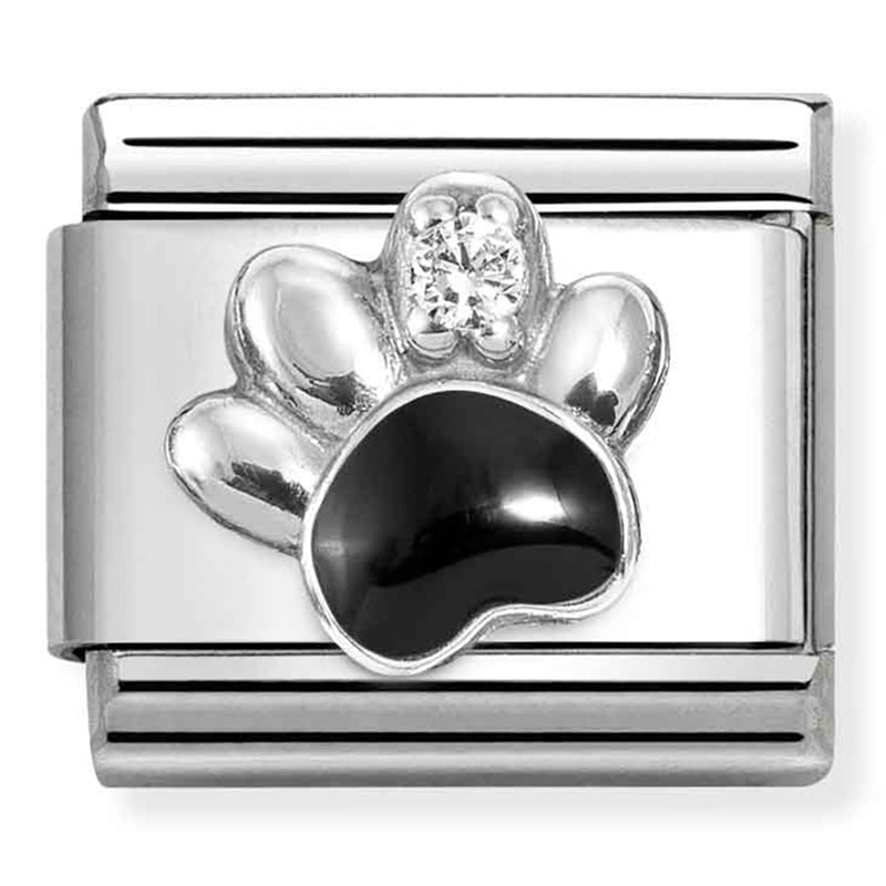 Animals - Black & CZ Paw Silver Charm