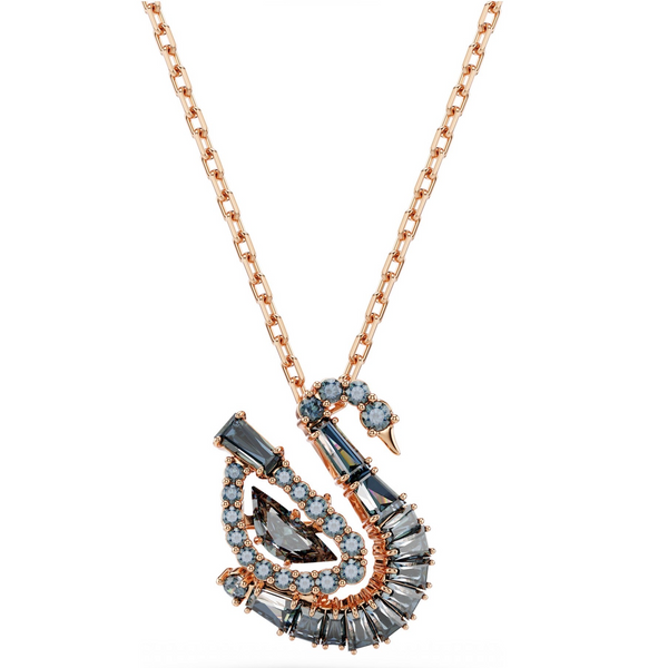 Swan: Black Mixed Cut Crystals Swan Rosegold Pendant