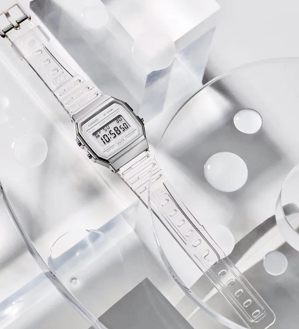 Casio Digital Square Face, Clear Transparent Band Watch