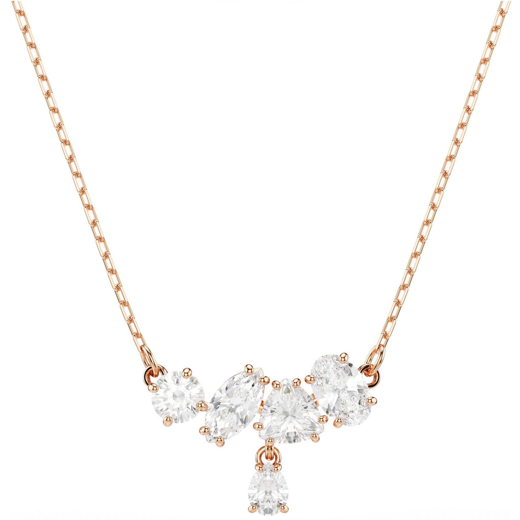 Mesmera: White Mixed Cut Crystals Rosegold Necklace