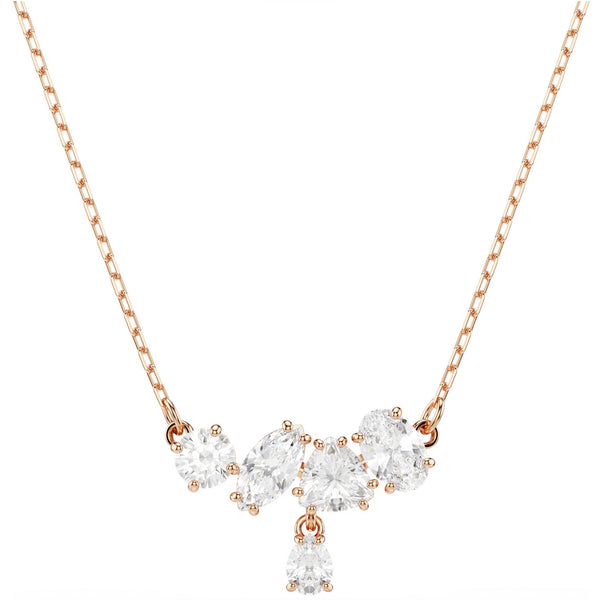 Mesmera: White Mixed Cut Crystals Rosegold Necklace