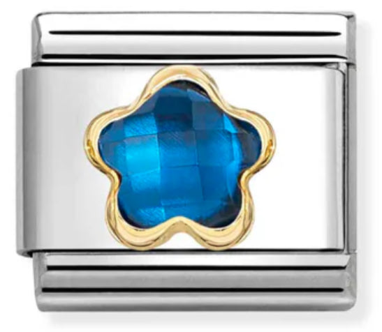 Nature - Blue CZ Flower Gold Charm