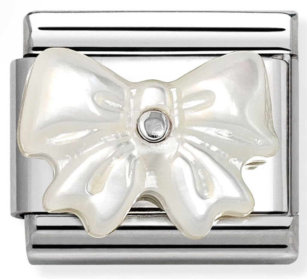 Symbol - Mother of Pearl Synthetic Stone Bow Silver Charm