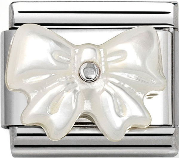 Symbols - Mother of Pearl Synthetic Stone Bow Silver Charm