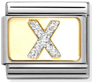 Glitter Letter X Gold Charm