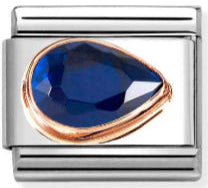 Gemstones - Dark Blue CZ Faceted Right Drop Rosegold Charm