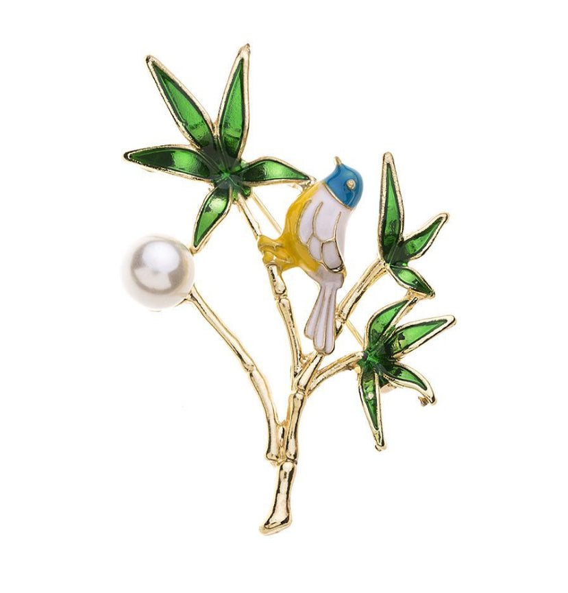 Brooch - Bird on Branch with Pearl