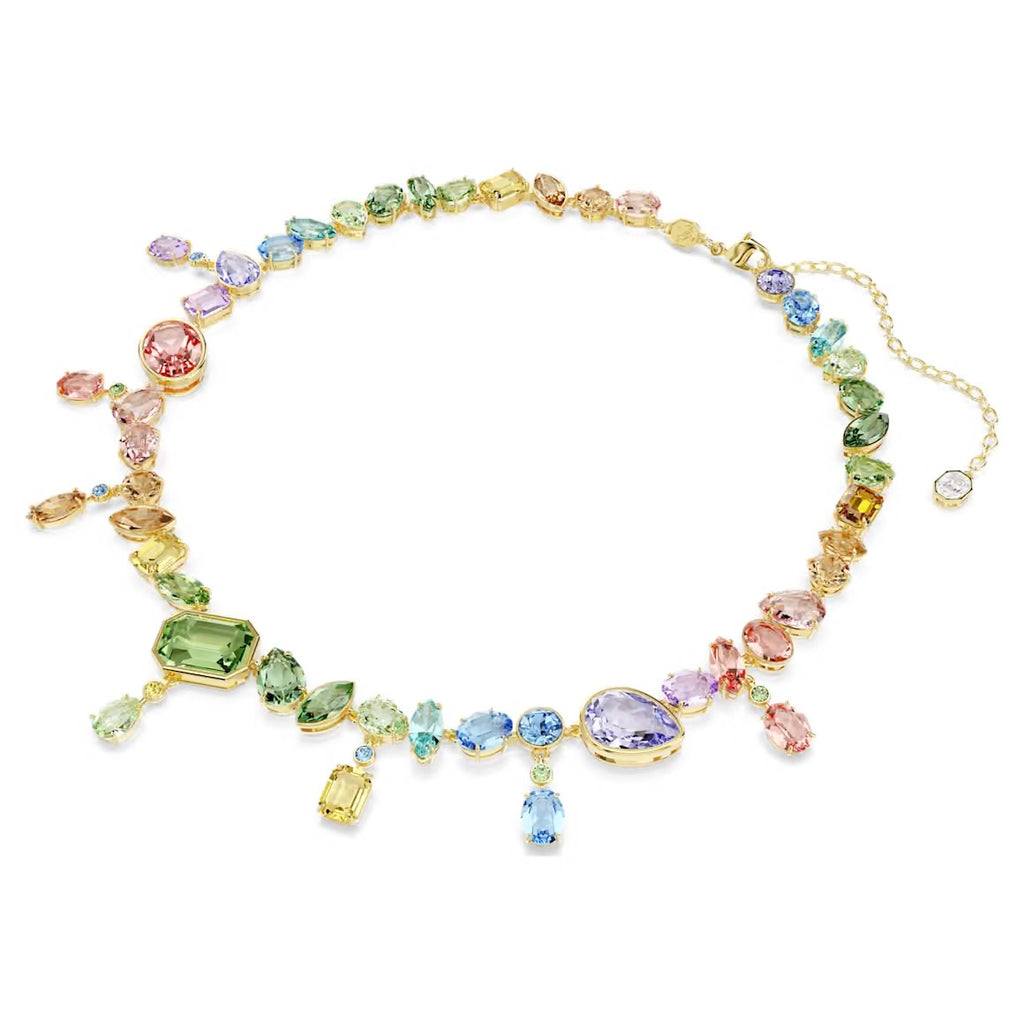 Gema: Multicoloured Mixed Cuts Dangling Crystals Gold Necklace