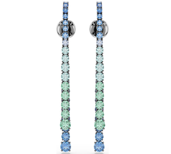 Matrix: Multicoloured Gradient Round Cuts Ruthenium Plated Drop Earrings