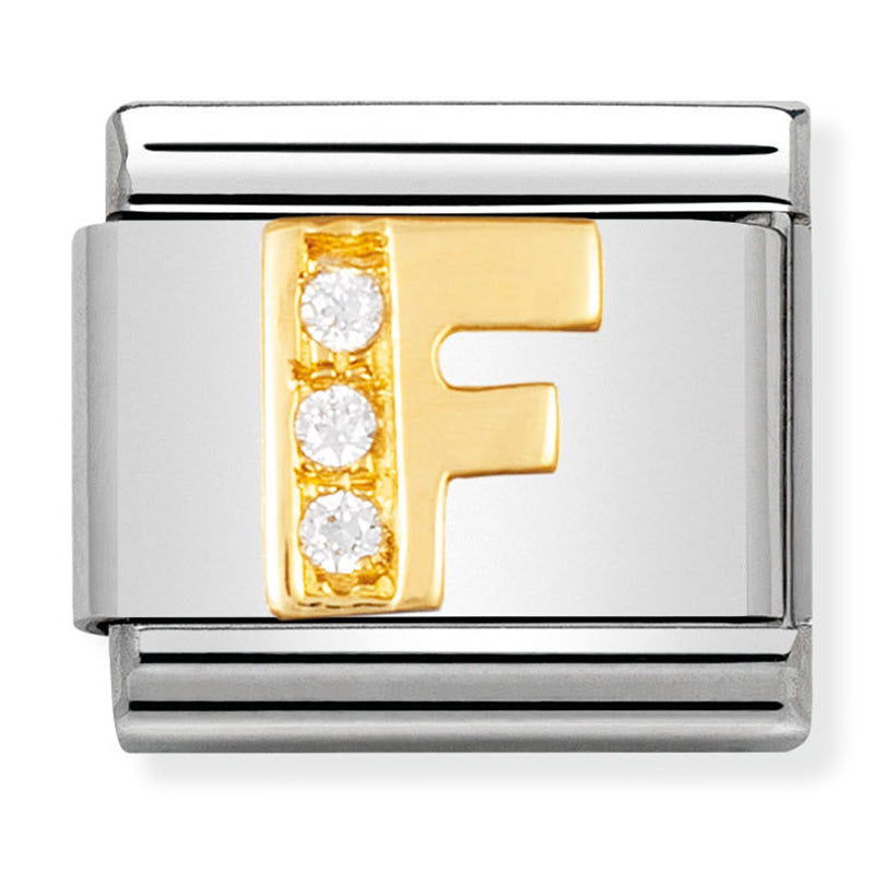 Gold - Letter F with CZ Charm
