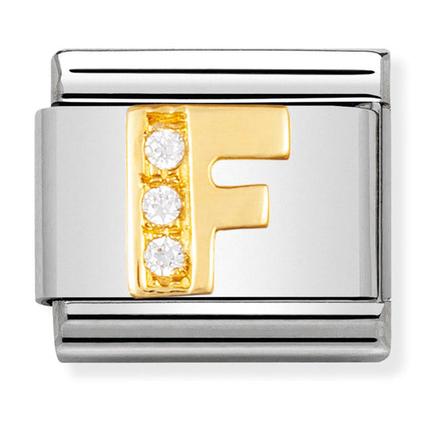 Gold - Letter F with CZ Charm