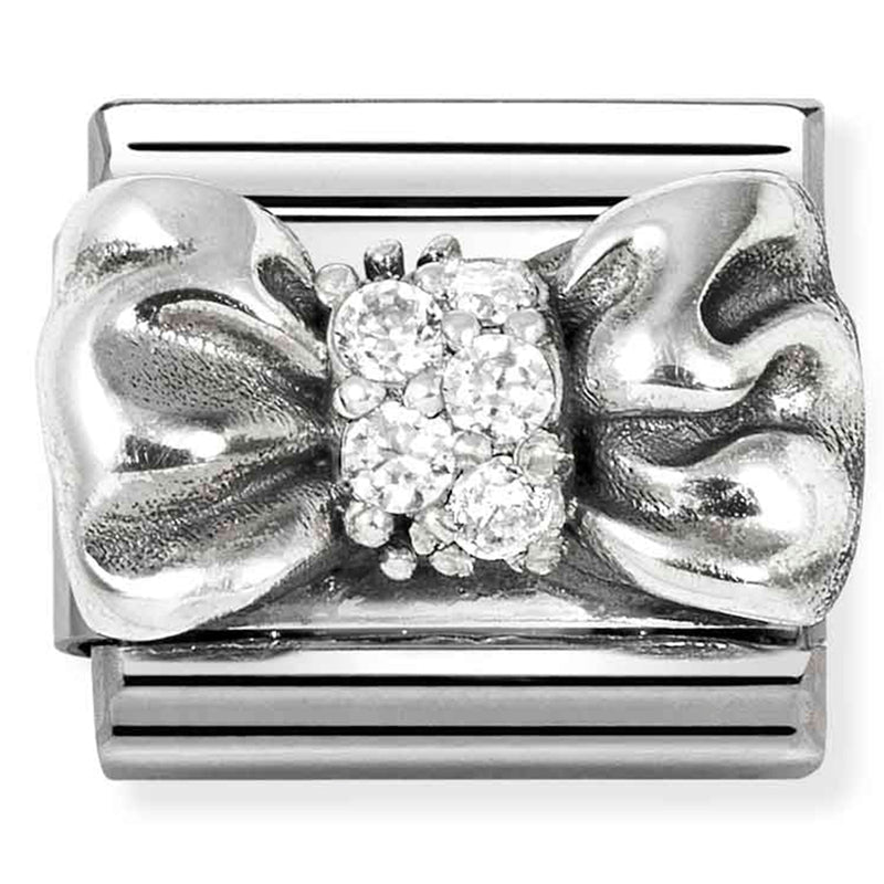 Symbols - Raised Bow with CZ Oxidised Silver Charm