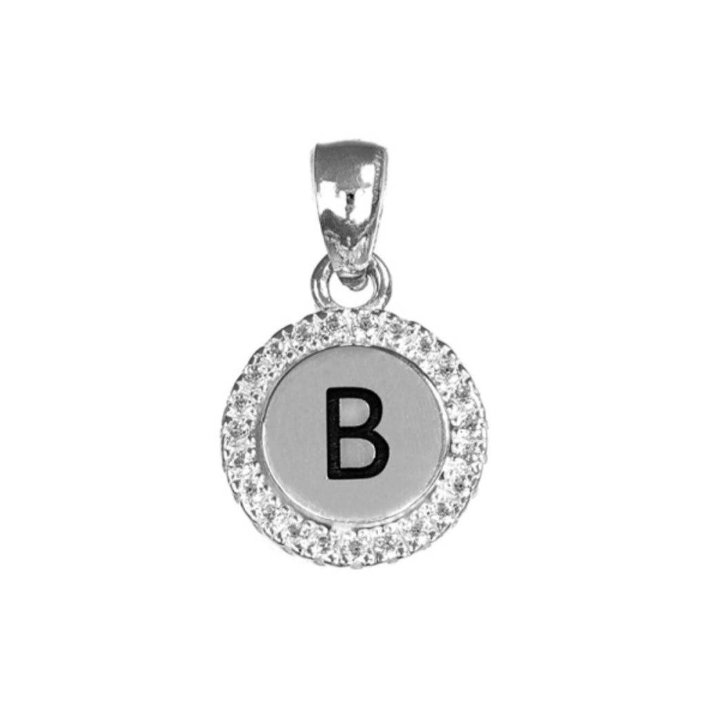 Round White CZ Silver Initial Charm