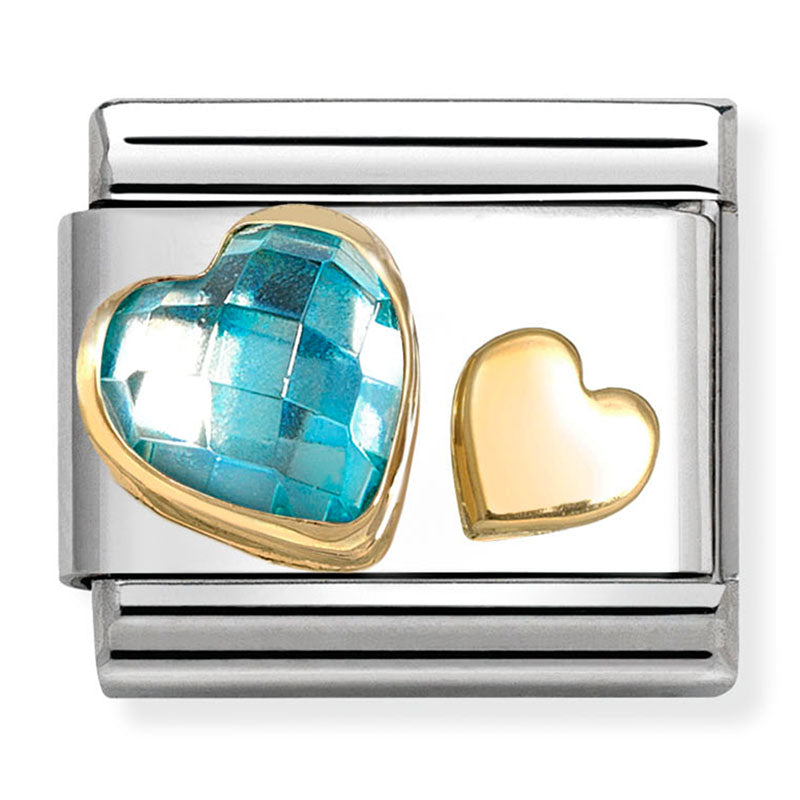 Love - Light Blue CZ & Heart Gold Charm