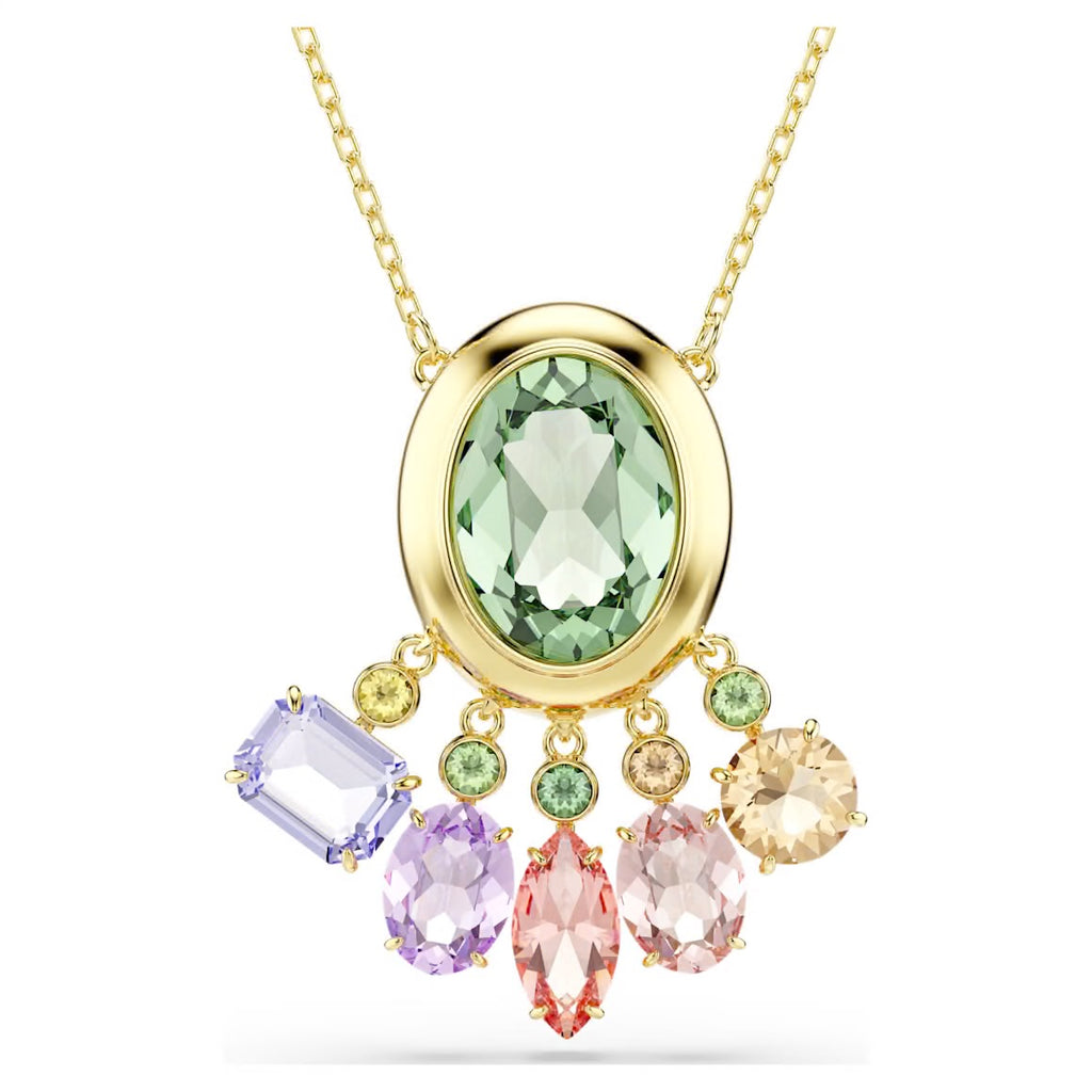 Gema: Multicoloured Mixed Cuts Dangling Crystals Gold Pendant