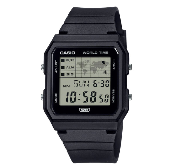 Casio Digital World Map, Black Resin Band Watch