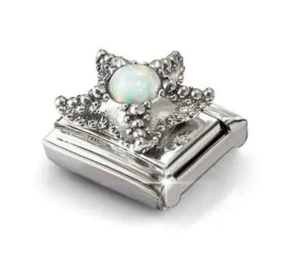 Nature - White Opal Stone Starfish Silver Charm