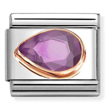 Gemstone - Violet CZ Left Drop Faceted Rosegold Charm