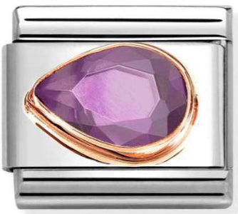 Gemstones - Violet CZ Faceted Left Drop Rosegold Charm