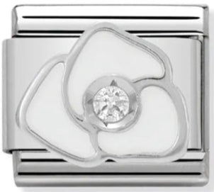 Nature - White Rose with CZ Silver Charm