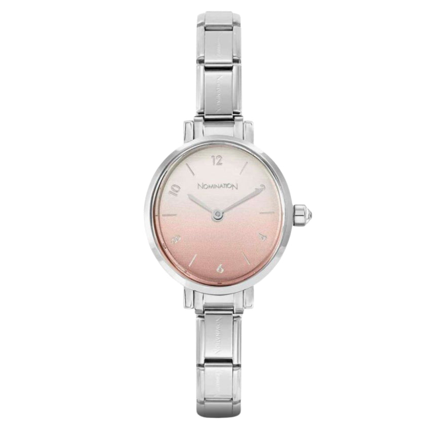 Paris Sunray: Pink Fade Colour with CZ Oval Silver Watch
