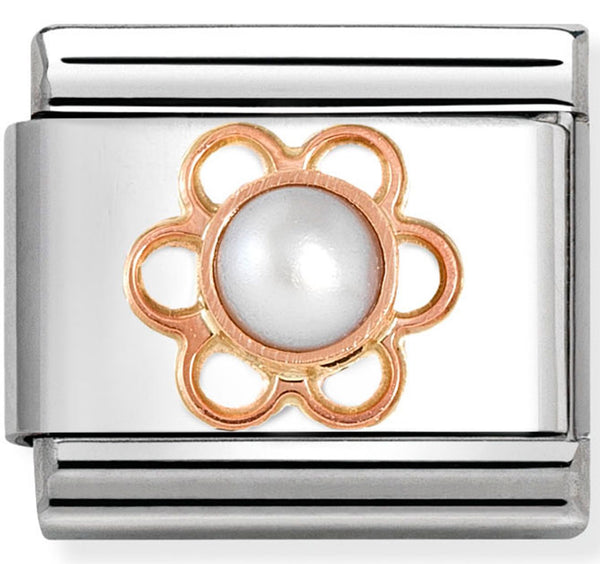 Nature - Flower with Freshwater White Pearl Rosegold Charm
