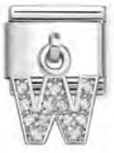 Silver - Letter W with CZ Dangle Charm