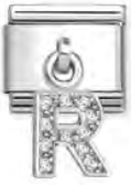 Silver - Letter R with CZ Dangle Charm