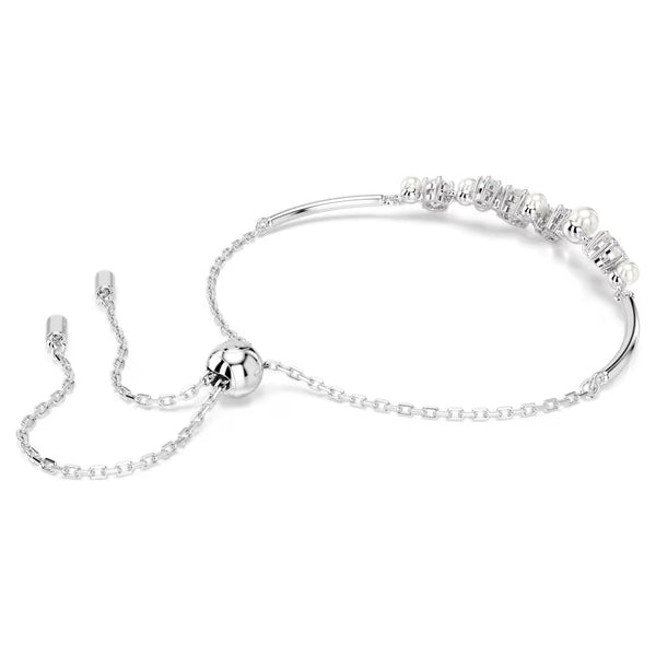 Constella: Pearl & White Round Cuts Silver Bangle