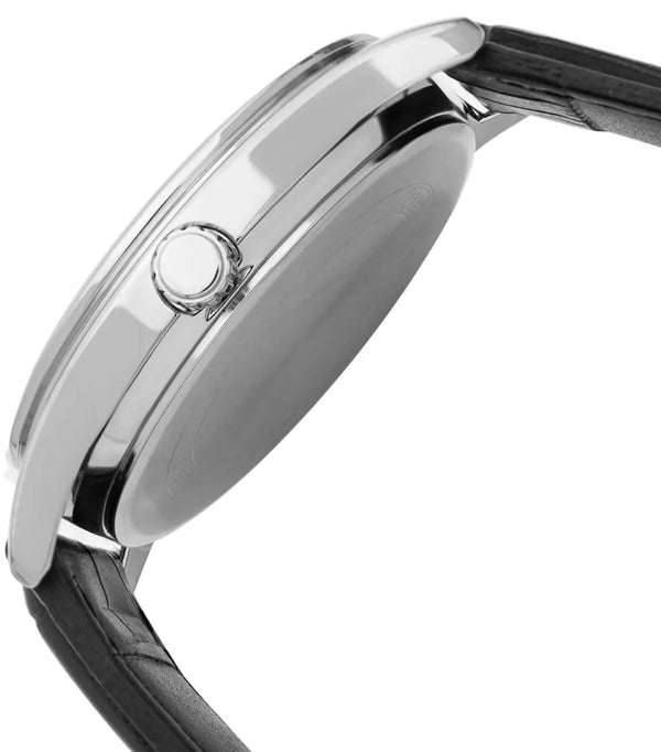 Casio Analogue White Face Day + Date, Black Leather Band Watch