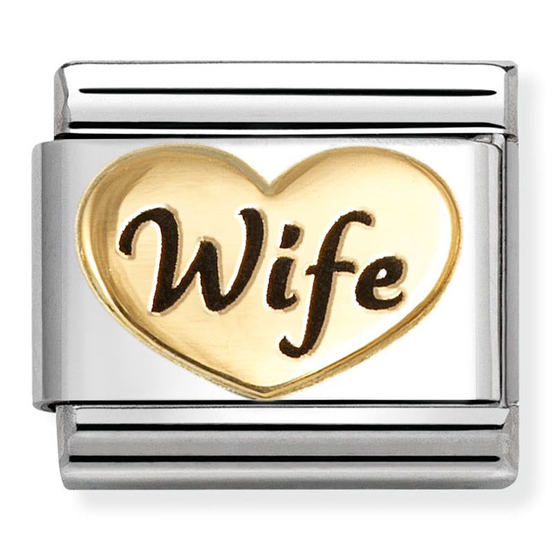 Family - Wife Heart with Black Enamel Gold Charm