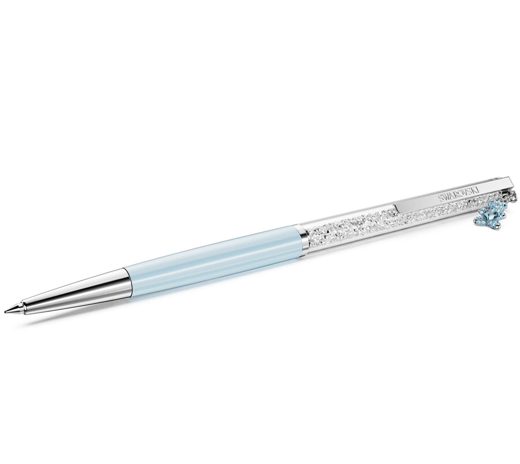 Crystalline Ballpoint Pen - Blue Lacquered Teddy Dangle Silver