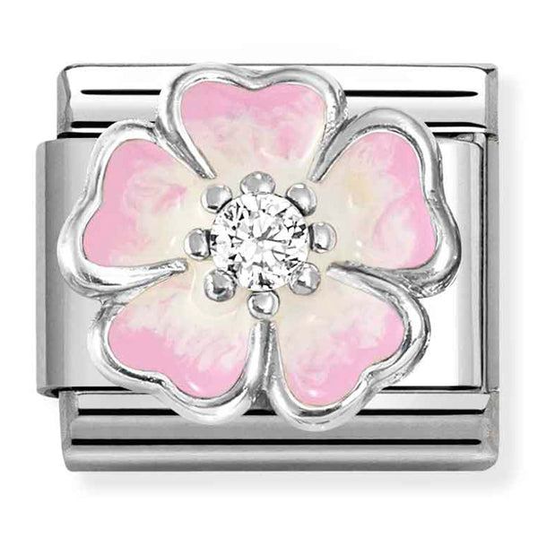 Nature - Pink Fade with CZ Flower Silver Charm