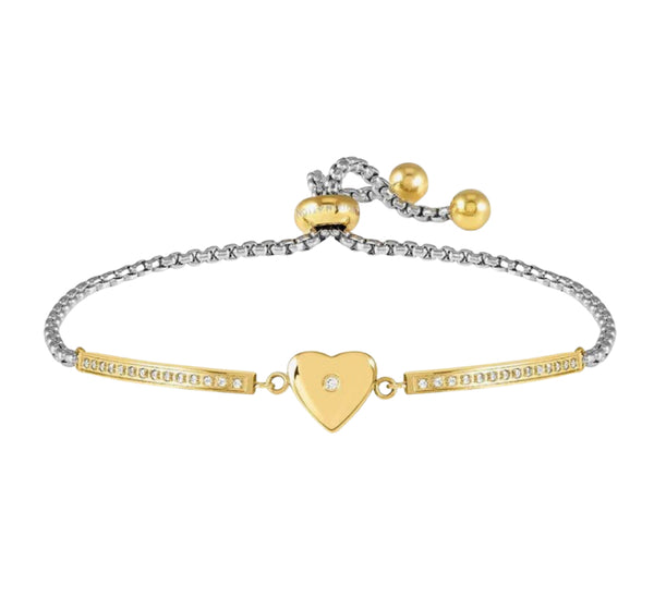 Milleluci: Refined Yellowgold Heart with CZ Stainless Steel Bracelet