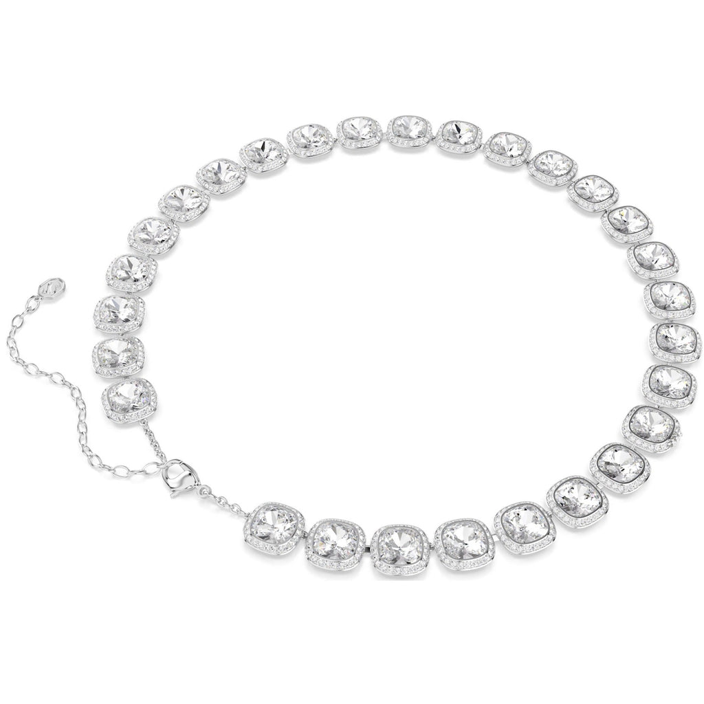 Una Angelic: White Cushion Cut Crystal Silver Necklace