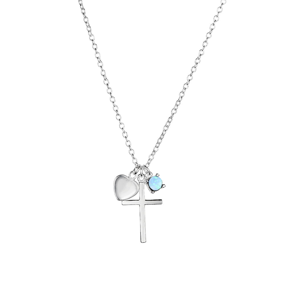 Necklace -  Cross, Opalite & Heart Charm Necklace