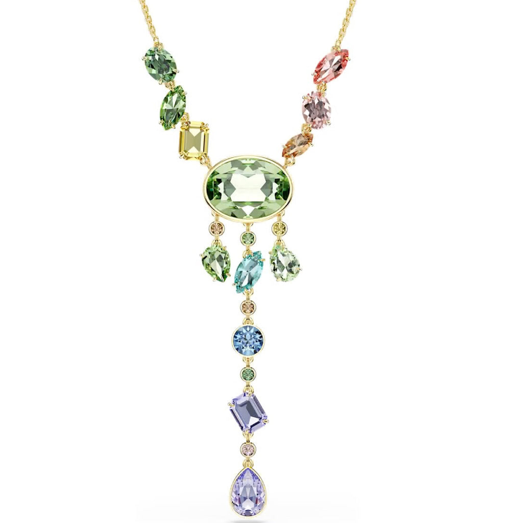 Gema: Multicoloured Mixed Cuts Crystals Y Gold Necklace